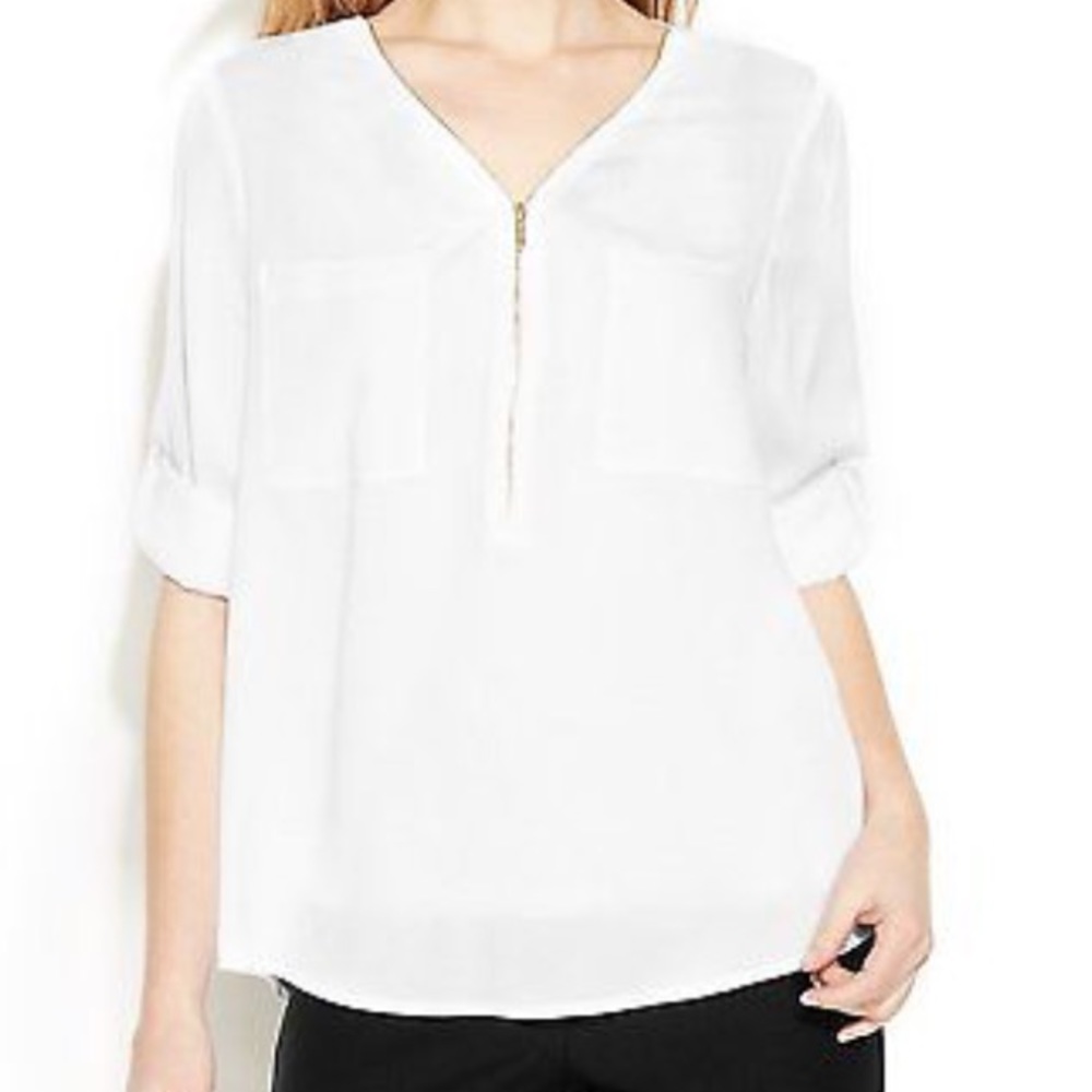 Calvin Klein white blouse with gold zipper